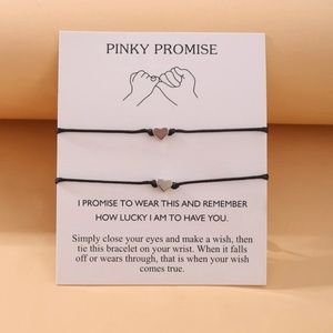 Silver Heart Two Piece Bracelet Set Pinky Promise Mantra Bracelet Set